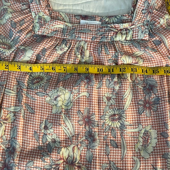 LC Lauren Conrad Square Neck Ling Sleeve Elastic Cuff Pink Gingham Floral Top S - Picture 5 of 7